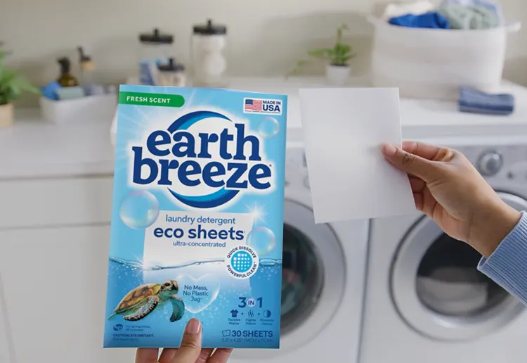 Earth Breeze laundry sheet dissolving in washing machine drum